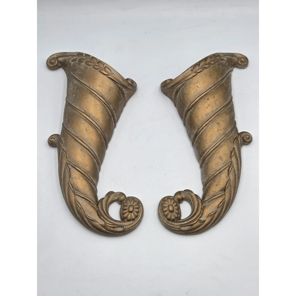 2 Syroco Home Interior Scroll Wall Pocket Planter MCM Decor 70's Gold